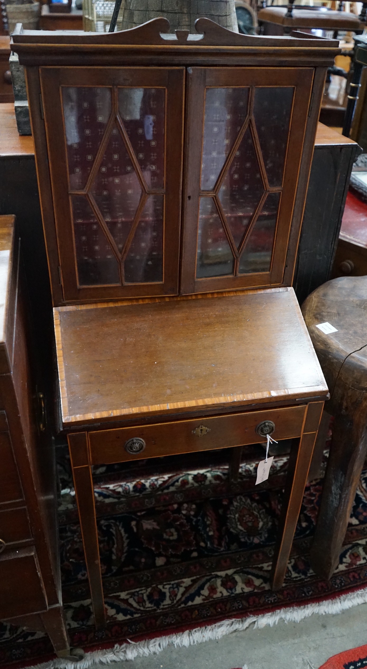 A small Edwardian banded mahogany bureau cabinet, width 52cm, depth 43cm, height 130cm